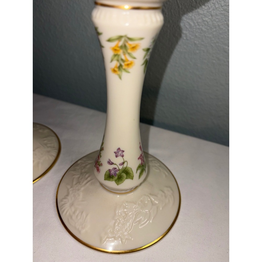 Lenox The Constitution Candlesticks Limited Edition Ivory China Floral Gold Trim - Picture 5 of 6